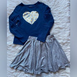 Flip sequin heart shirt with skirt.  Size 14.